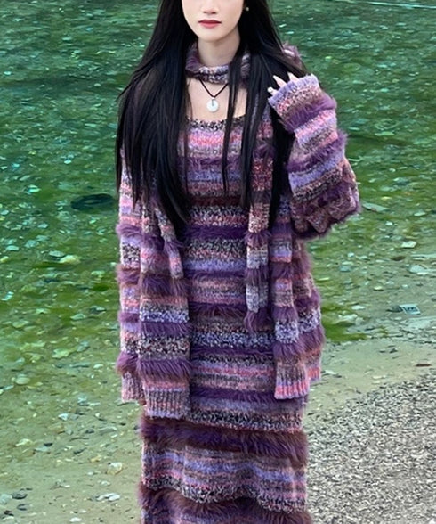 Striped Knit Dress & Cardigan